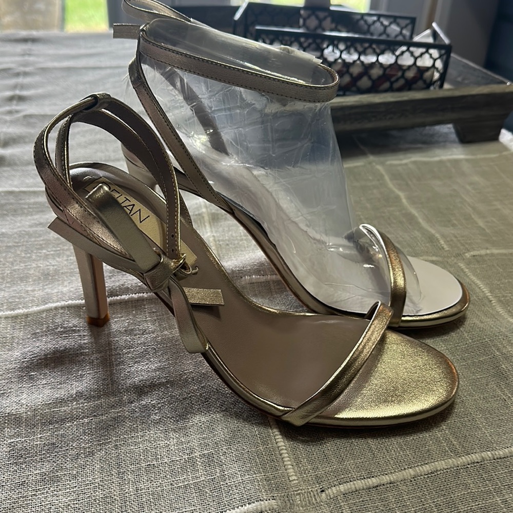 Deltan Miranda Gold heeled sandal.  Now on side of ankle.  Very classy looking